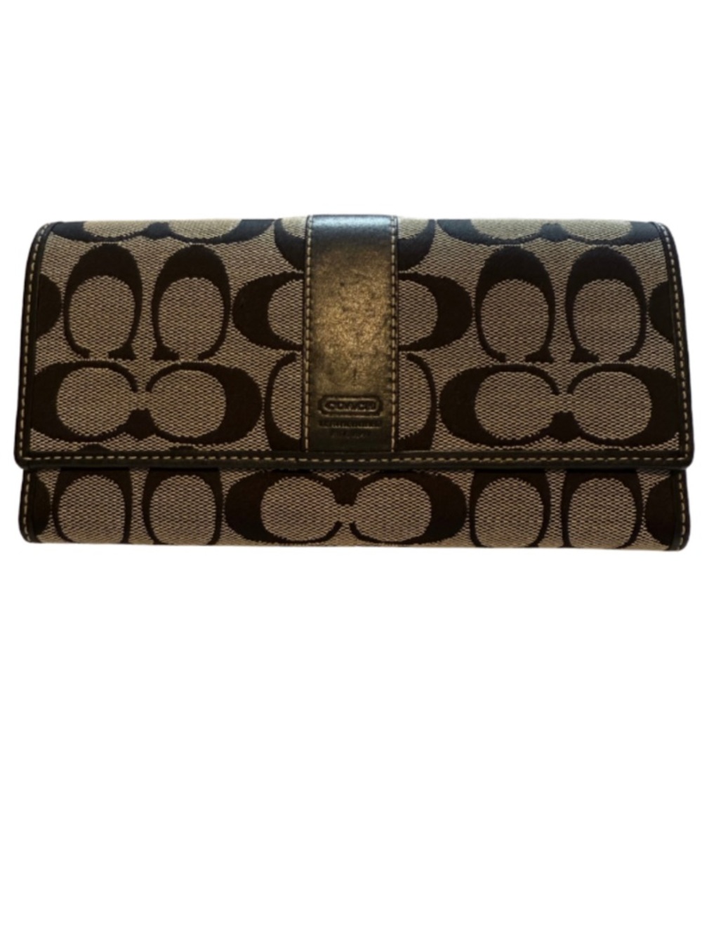 Coach Black and Tan Signature Canvas Continental Wallet